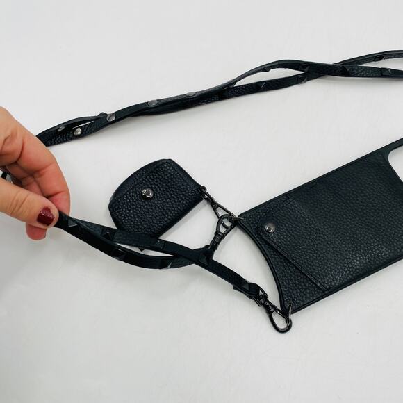 Bandolier sarah black leather studded strap phone case crossbody - Picture 2 of 5